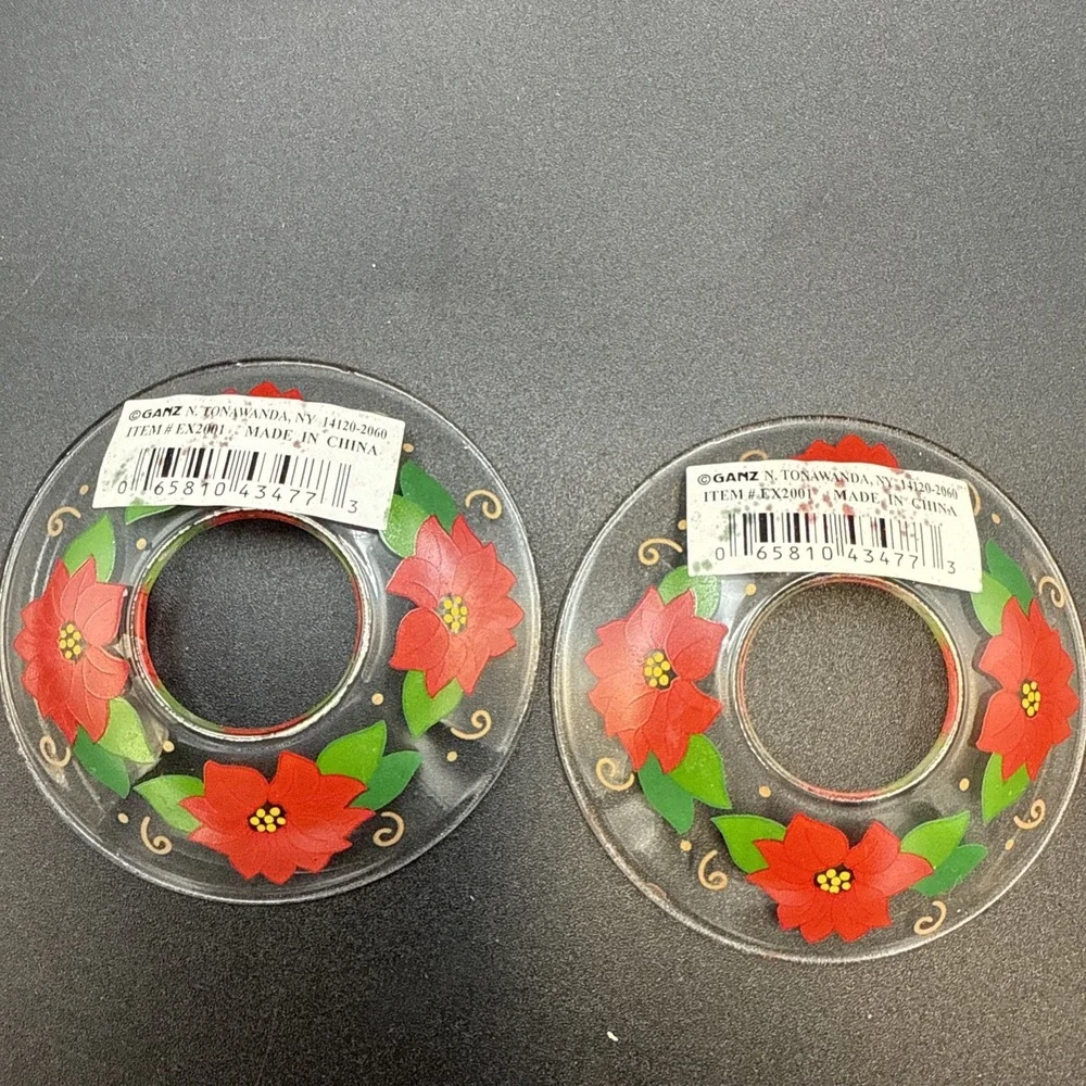 Christmas Poinsettia Candle Ring Bobeches Set Of‎ 2